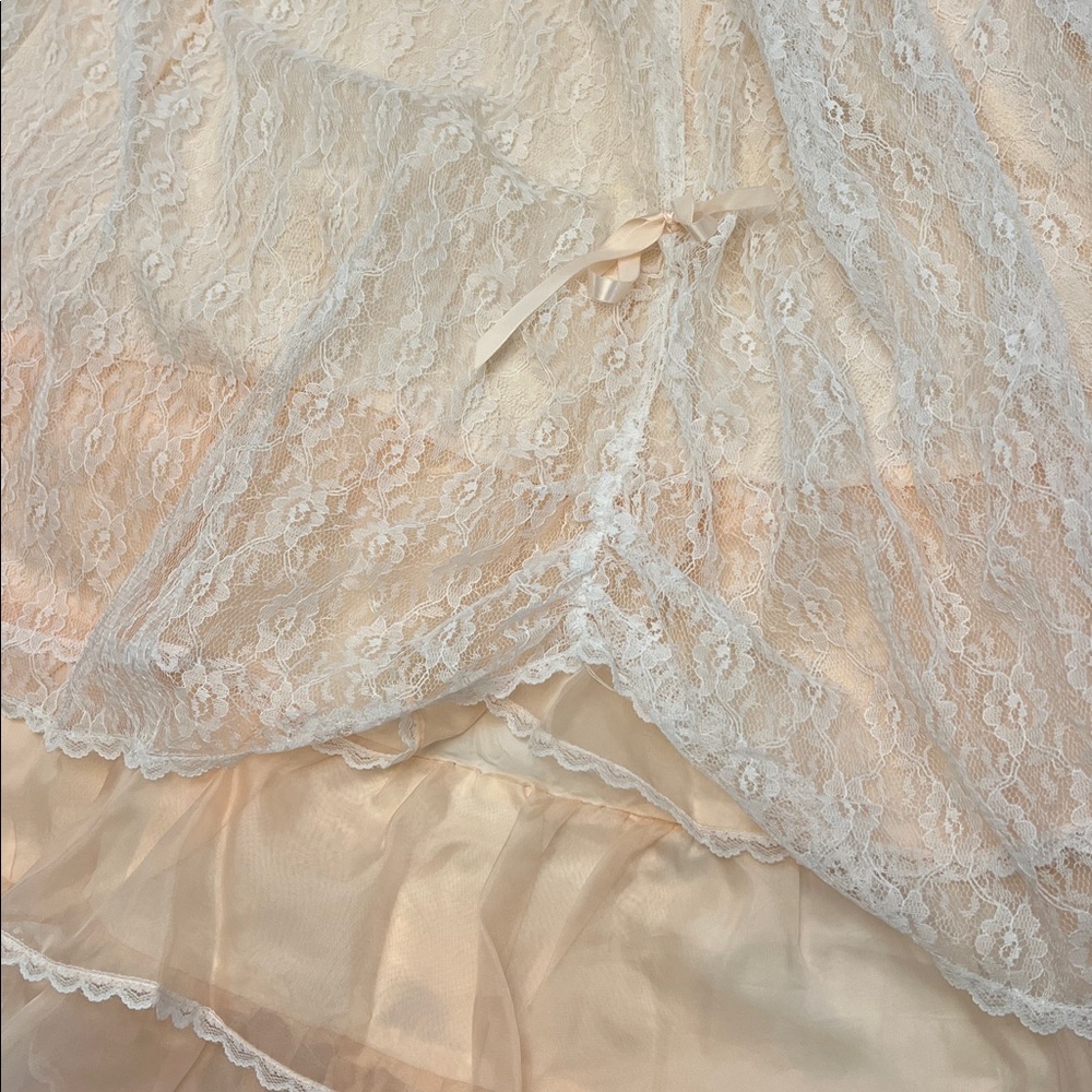 70’s VINTAGE VICTORIAN TEA LACE RUFFLE COQUETTE BOW PINK DRESS SIZE XS - Picture 17 of 17